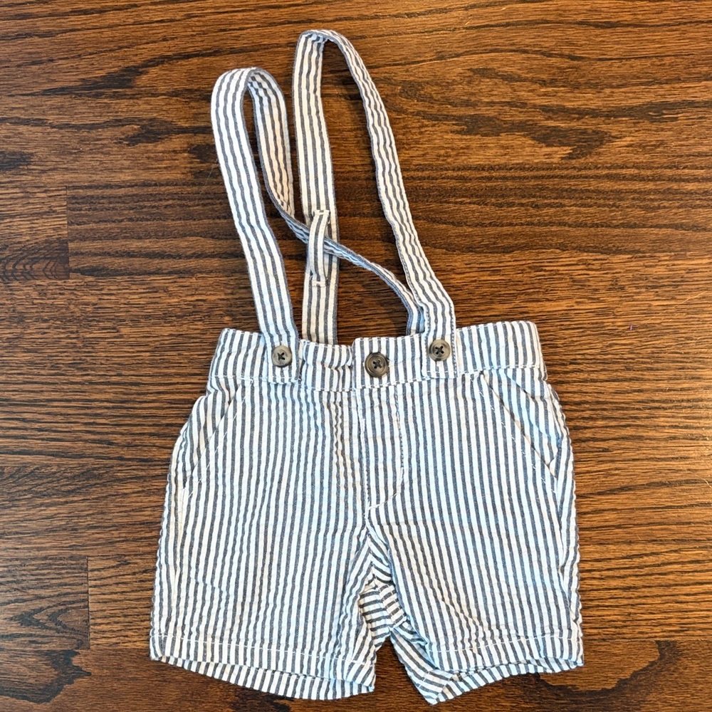 Gymboree Navy and White Striped Seersucker Overalls